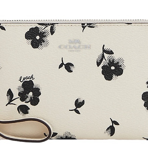 NWT Coach Pop Floral Print Wristlet Corner Zip Silver Chalk - Picture 3 of 4